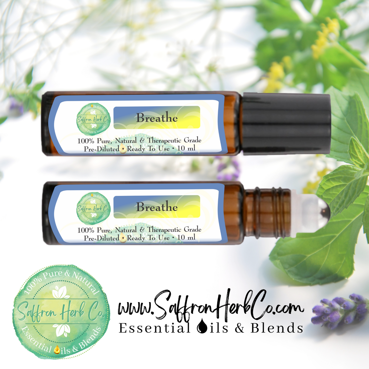 Breathe Essential Oil Roller Bottle Blend • 100% Pure & Natural • Pre-Diluted • Ready To Use