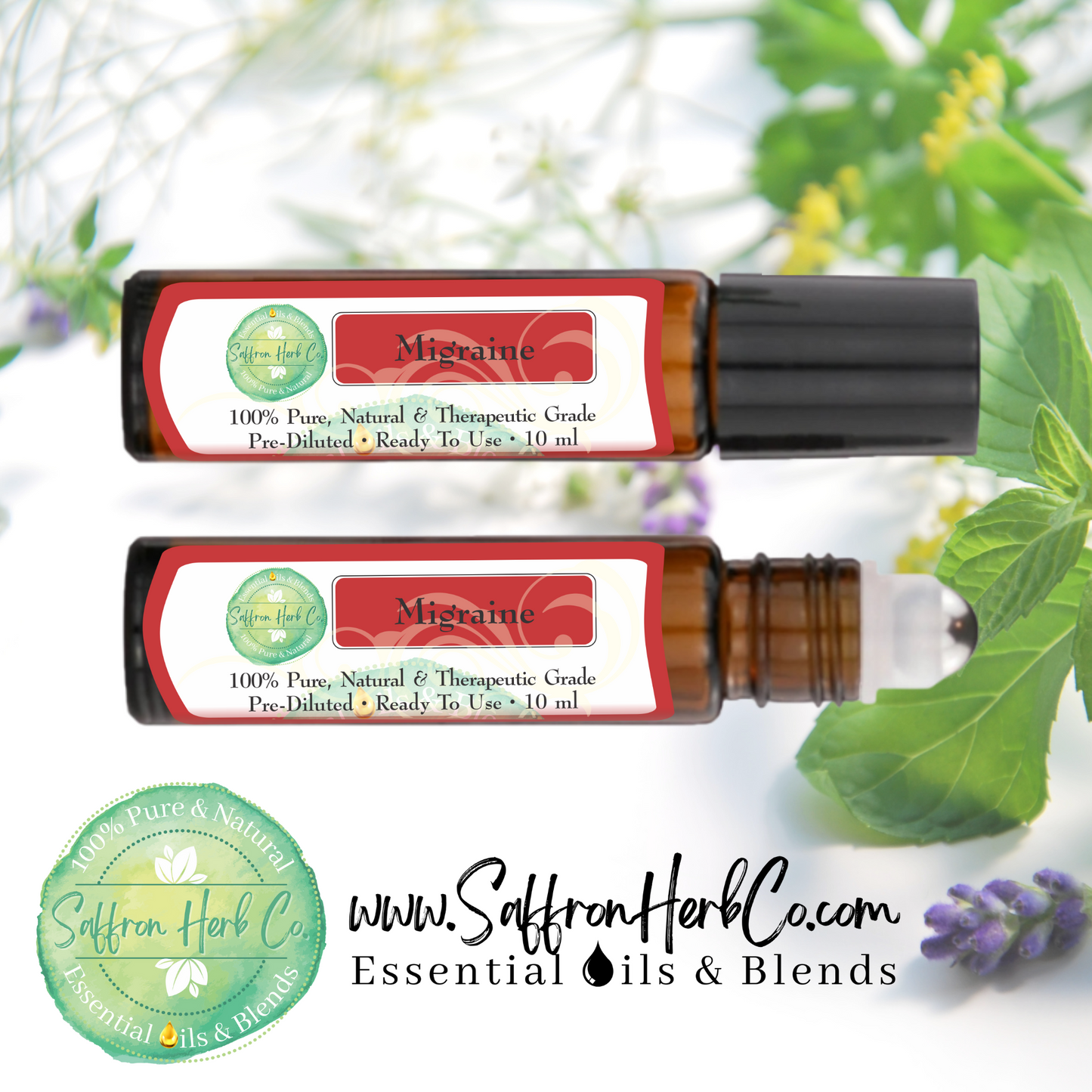 Migraine™ Essential Oil Roller Bottle Blend • 100% Pure & Natural • Pre-Diluted • Ready To Use